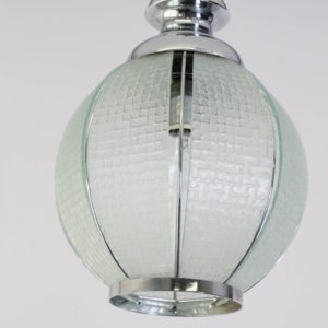 Alternative view of Lanterna in vetro Satinato  e acciaio modernariato 1950 . Lampadario Chandelier . ok impianto vintage