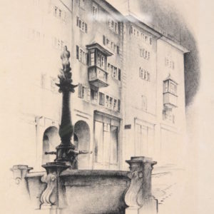 Alternative view of Antico disegno a carboncino di fine 800 con cornice coeva . raffigurante piazza antiquariato mis cm 57 x cm 51
