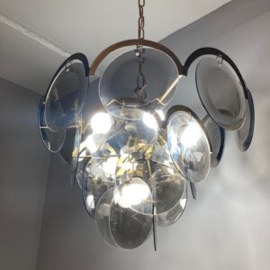 Alternative view of Lampadario anni 60 vistosi vetro Murano fumè e ottone . Modernariato Vintage