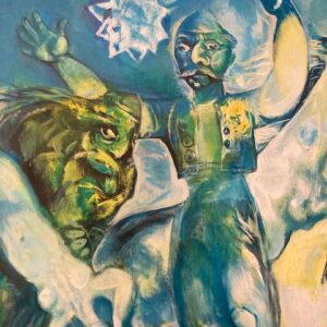 Alternative view of Olio su tela dipinto composizione surrealista firmato XHAVO 91 mis 87 x cm 87