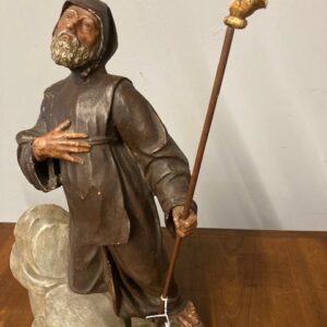 Alternative view of Antica statua scultura S. Francesco Da Paola epoca XVIII sec . Altezza 44 . Terracotta Policroma Antiquariato