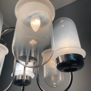 Alternative view of Lampadario Chandelier vintage anni 70 sei Luci Cromato e Murano di Design . Modernariato elettrificato