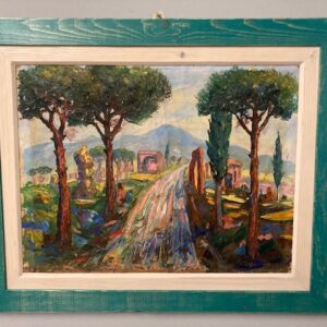 Antico dipinto viale alberato anni 40 olio su tela materico. Bellissimo . Mis 80 x 71
