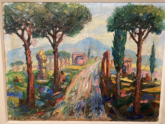 Antico dipinto viale alberato anni 40 olio su tela materico. Bellissimo . Mis 80 x 71 - immagine 2