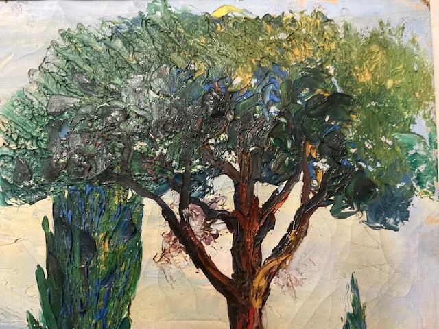 Antico dipinto viale alberato anni 40 olio su tela materico. Bellissimo . Mis 80 x 71 - immagine 3
