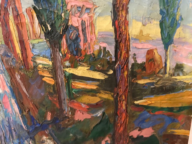 Antico dipinto viale alberato anni 40 olio su tela materico. Bellissimo . Mis 80 x 71 - immagine 5