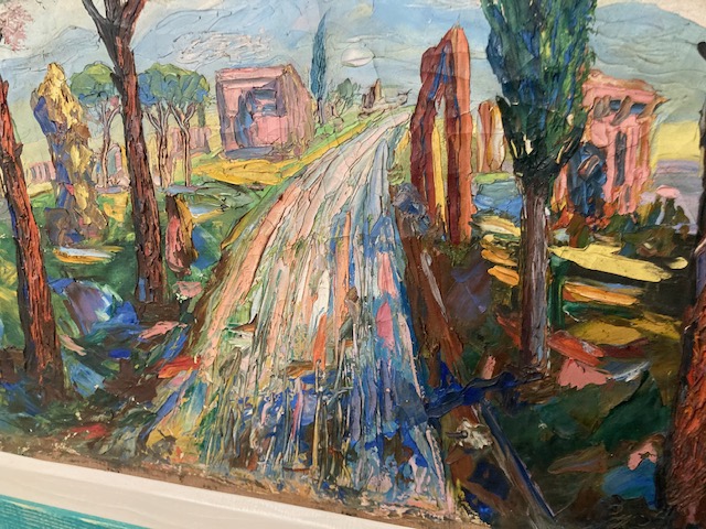 Antico dipinto viale alberato anni 40 olio su tela materico. Bellissimo . Mis 80 x 71 - immagine 6