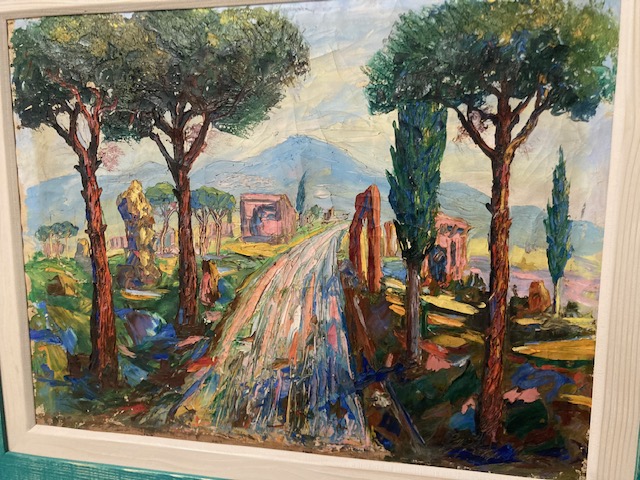Antico dipinto viale alberato anni 40 olio su tela materico. Bellissimo . Mis 80 x 71 - immagine 7