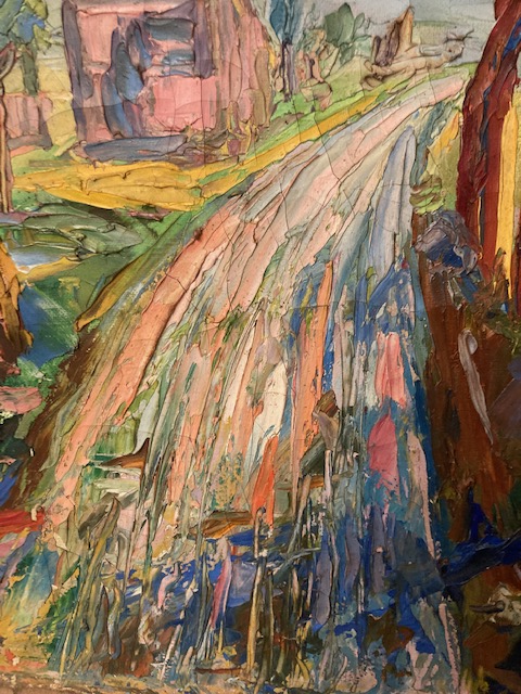 Antico dipinto viale alberato anni 40 olio su tela materico. Bellissimo . Mis 80 x 71 - immagine 10