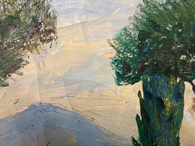 Antico dipinto viale alberato anni 40 olio su tela materico. Bellissimo . Mis 80 x 71 - immagine 12