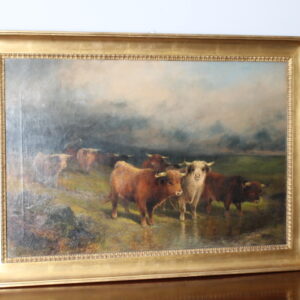 Alternative view of Antico Dipinto paesaggio con mucche Olio Su tela Gibb  Thomas Henry 1887. Mi 106 x 76