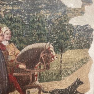 Alternative view of Antico  DIPINTO strappo d’ affresco raffiguranti Nobili a Cavallo e Castello . Umberto Giunti Siena. Epoca XX SEC MIS 131 X 74