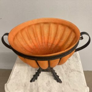 Alternative view of Antico Vaso vetro Francese Liberty epoca 1930 base ferro battuto . Mis  30 L 45 d 33