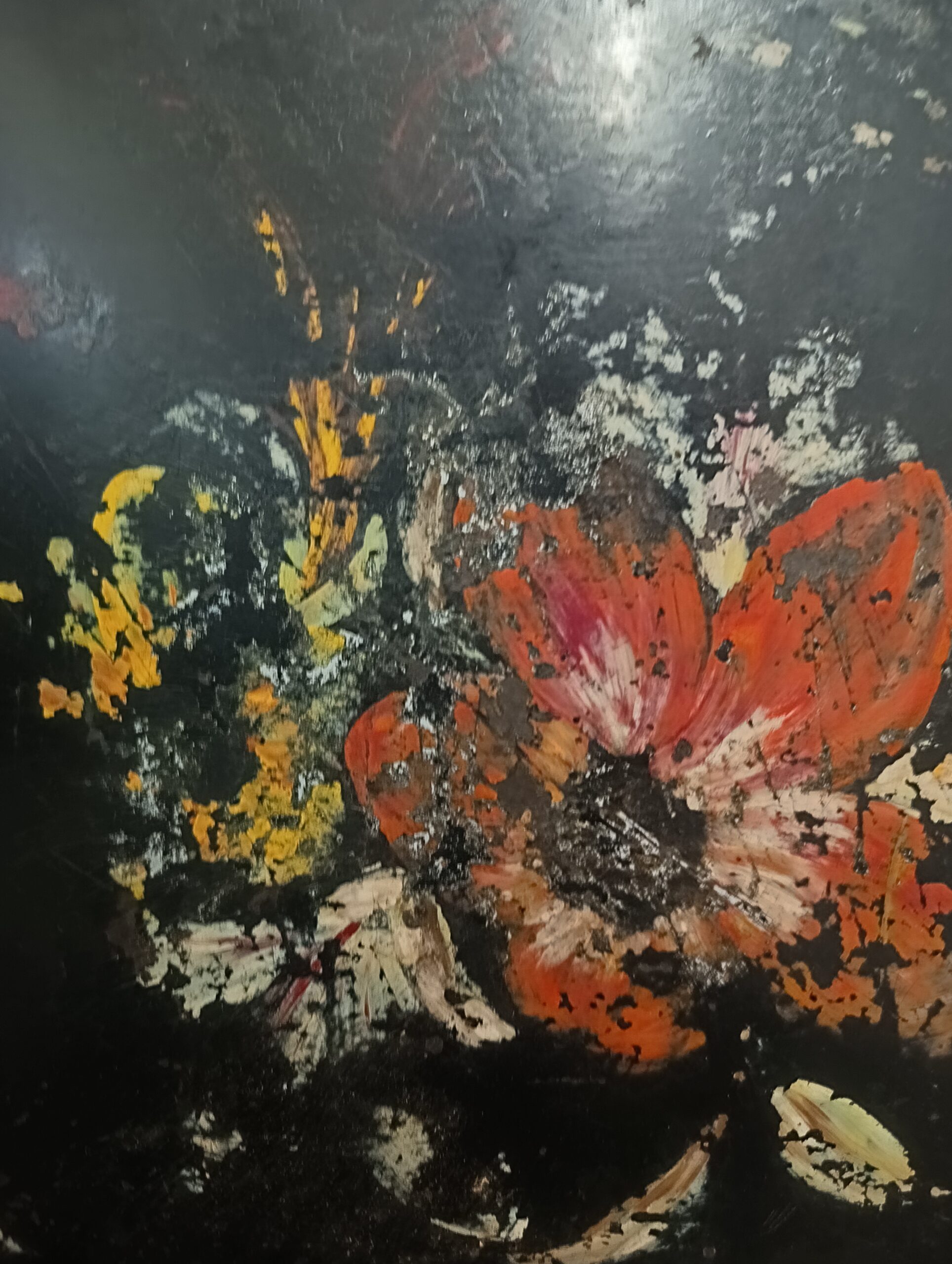 Antico vassoio in metallo XIX sec, dipinto a fiori, mis h 40, l 53, p 3 cm - immagine 2