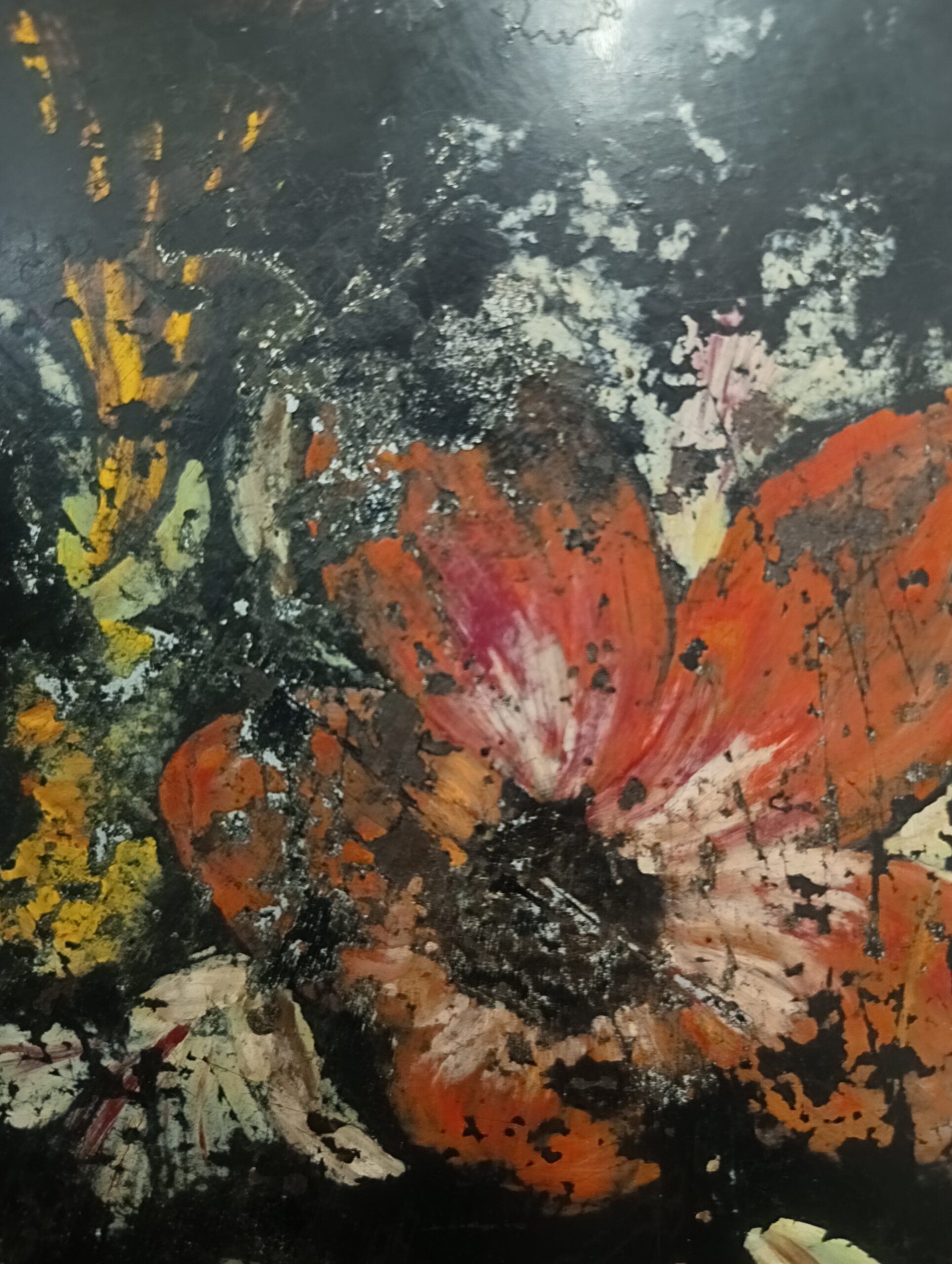 Antico vassoio in metallo XIX sec, dipinto a fiori, mis h 40, l 53, p 3 cm - immagine 3
