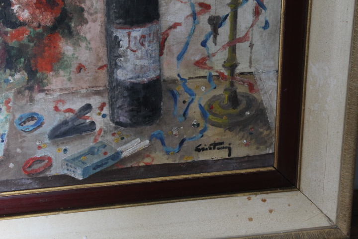 Antico dipinto olio su tela . Liberty Natura morta scuola italiana firmato . Mis 68 x 59 - immagine 4
