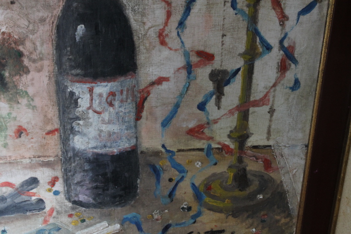 Antico dipinto olio su tela . Liberty Natura morta scuola italiana firmato . Mis 68 x 59 - immagine 6