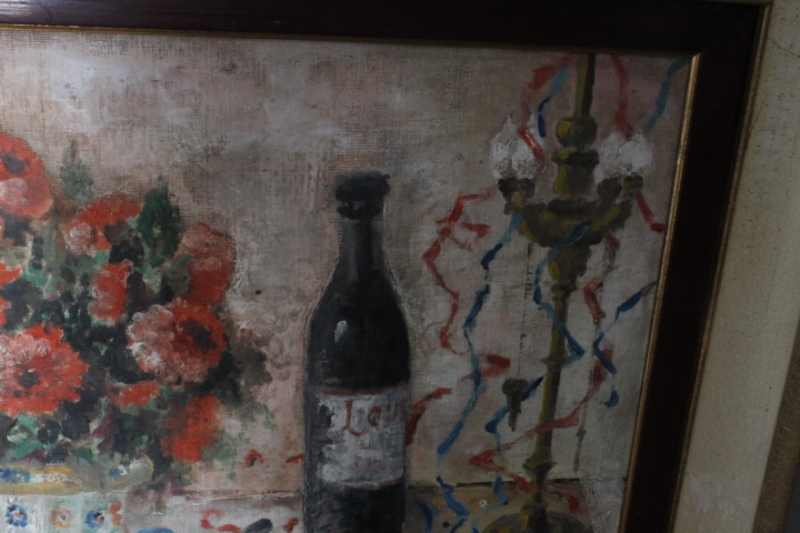 Antico dipinto olio su tela . Liberty Natura morta scuola italiana firmato . Mis 68 x 59 - immagine 7