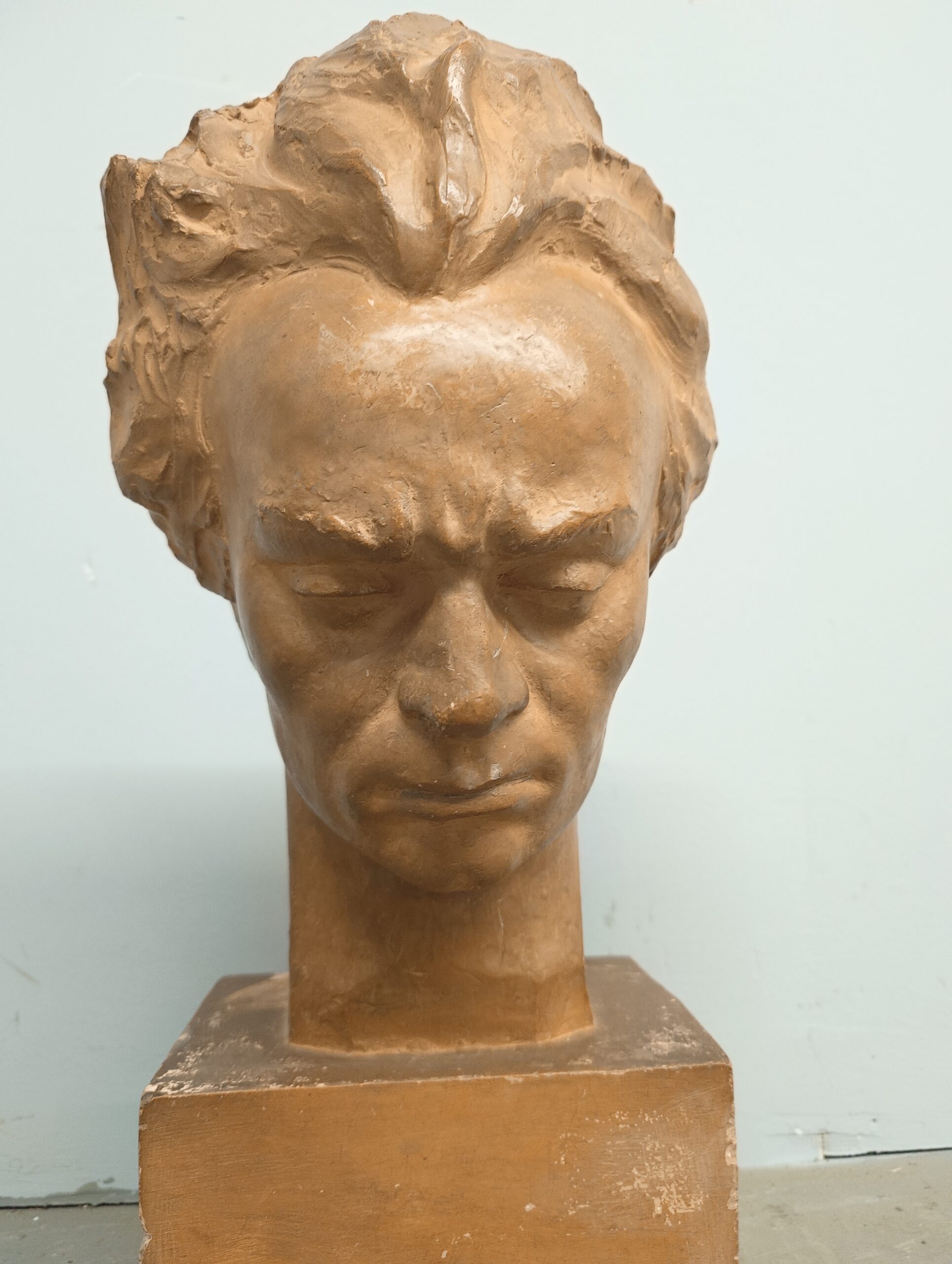 Antica scultura a mezzobusto di Beethoven, epoca '800, in terracotta, mis h 57, l 28, p 28