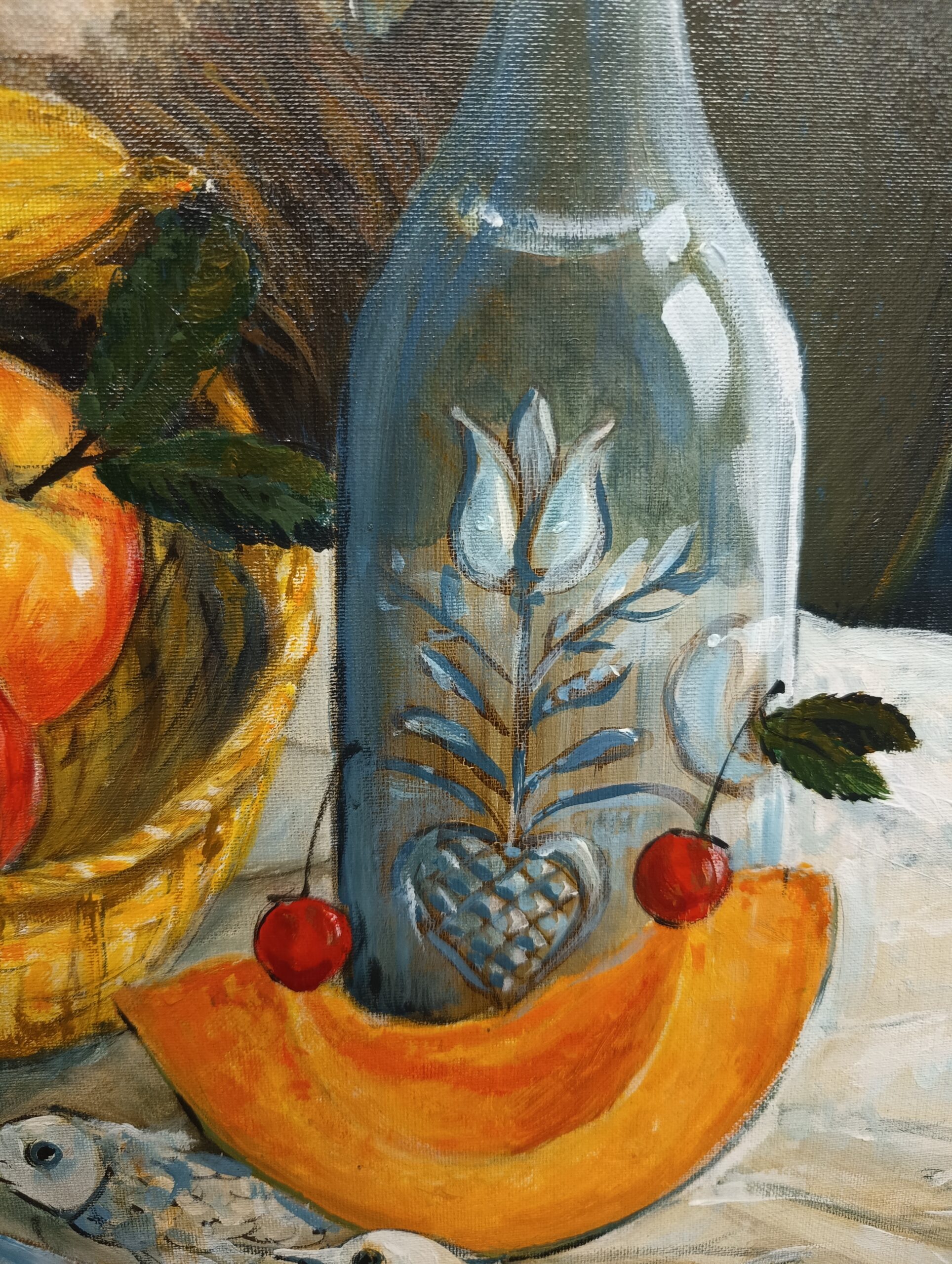 Olio su cartone "Uomo Mangiafrutta" arte contemporanea XX sec., mis., h57, l60, p2, solo tela 45x52 - immagine 3