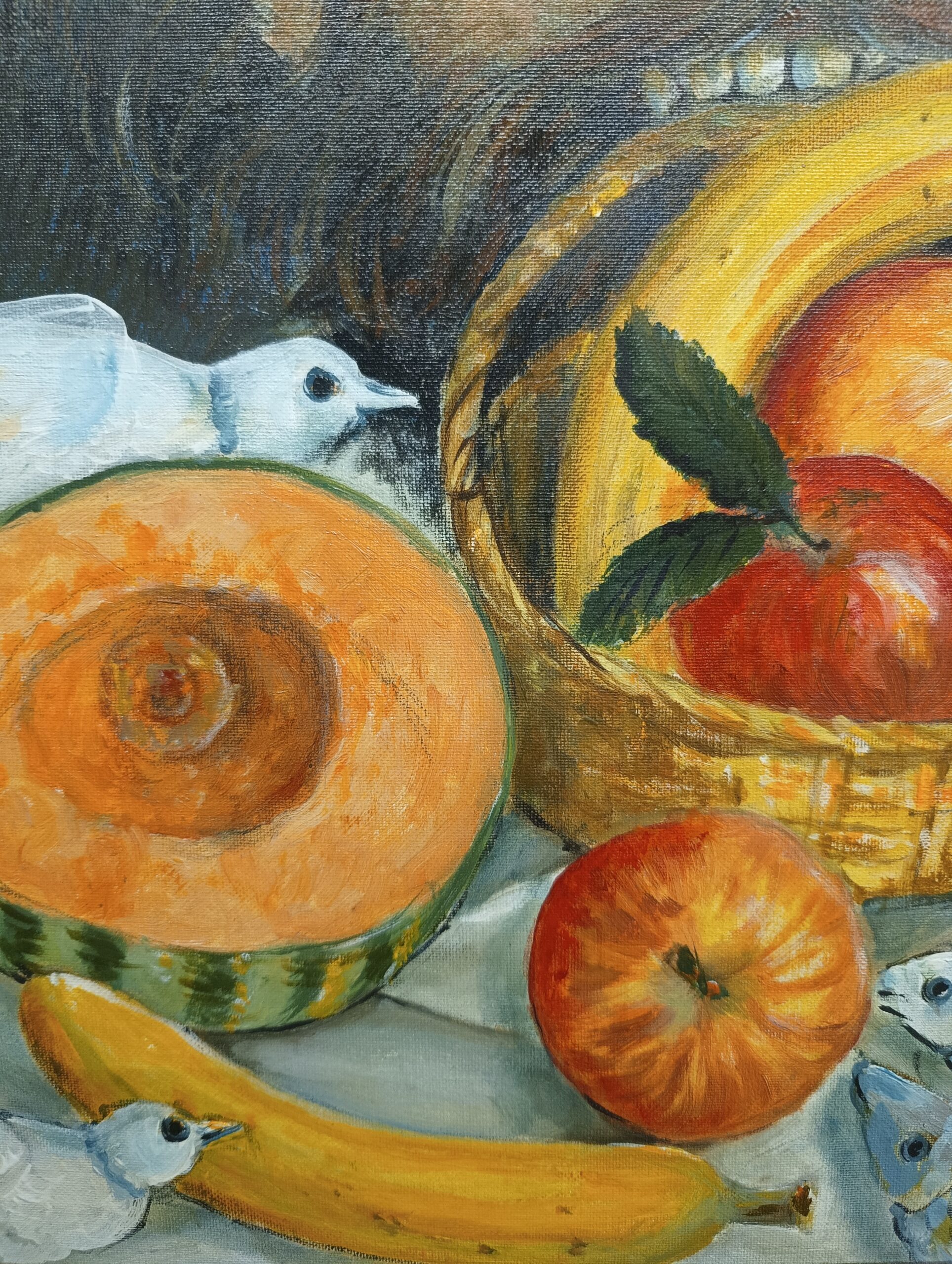 Olio su cartone "Uomo Mangiafrutta" arte contemporanea XX sec., mis., h57, l60, p2, solo tela 45x52 - immagine 4