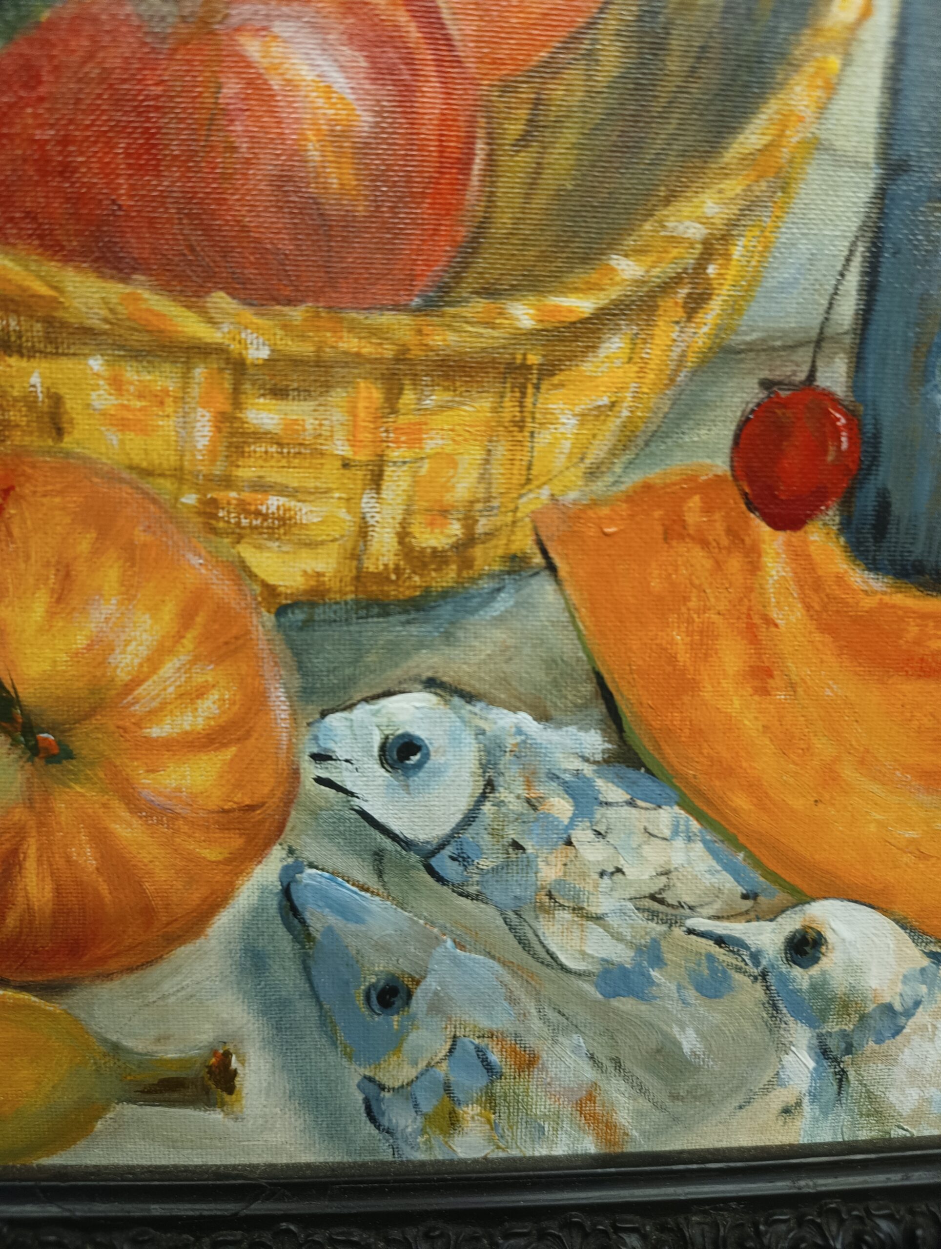 Olio su cartone "Uomo Mangiafrutta" arte contemporanea XX sec., mis., h57, l60, p2, solo tela 45x52 - immagine 5