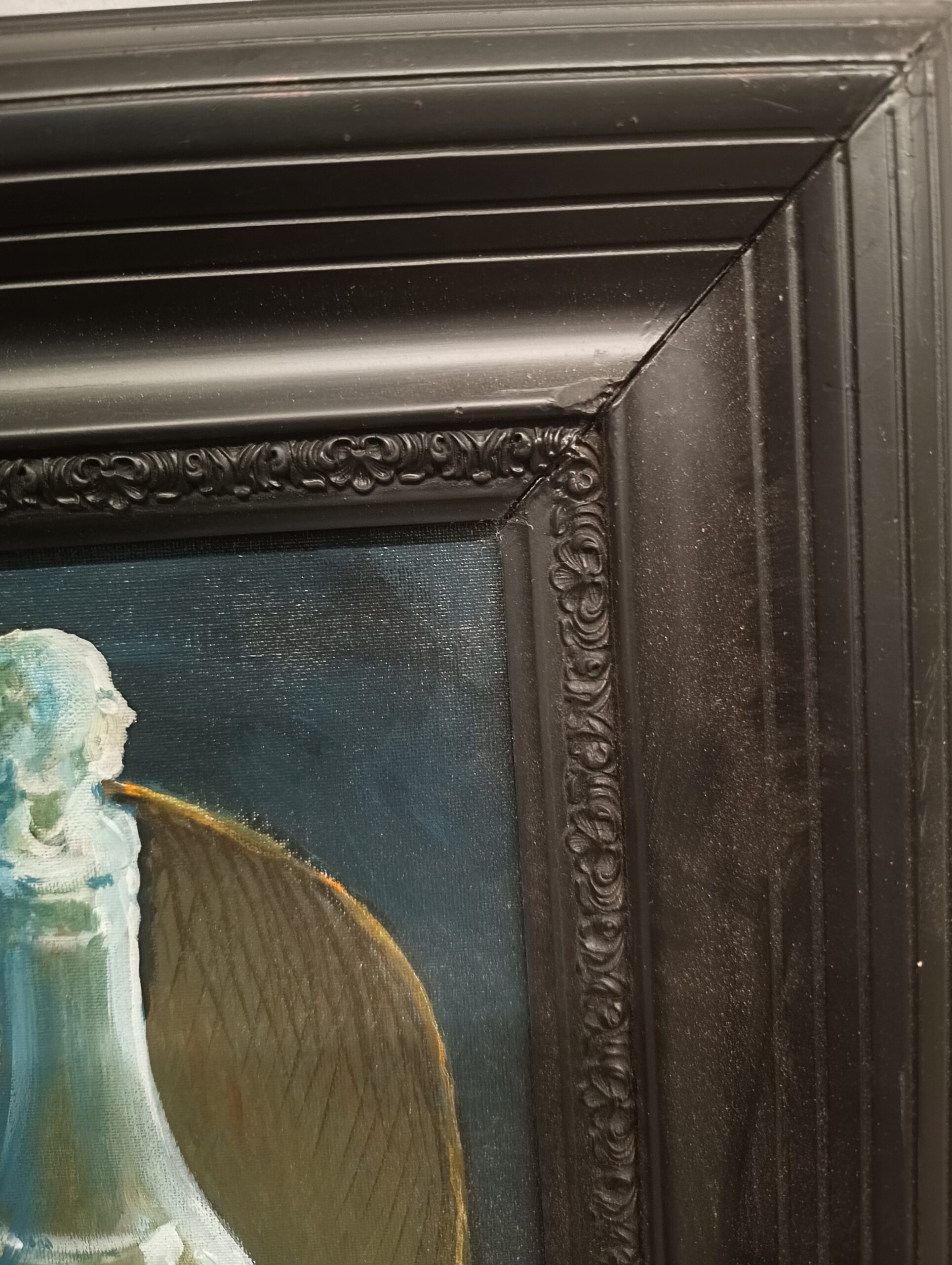 Olio su cartone "Uomo Mangiafrutta" arte contemporanea XX sec., mis., h57, l60, p2, solo tela 45x52 - immagine 7