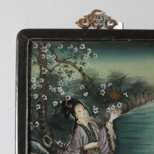 Alternative view of Antico dipinto su vetro Geisha Giapponese primi 900 . Mis 52 x 35