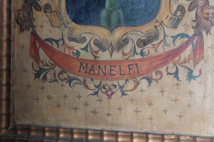 Antico dipinto olio su tela stemma famiglia Manelfi XVIII sec MIS 108 X 80 - immagine 3