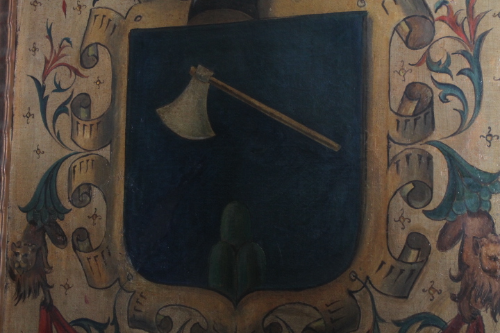 Antico dipinto olio su tela stemma famiglia Manelfi XVIII sec MIS 108 X 80 - immagine 6
