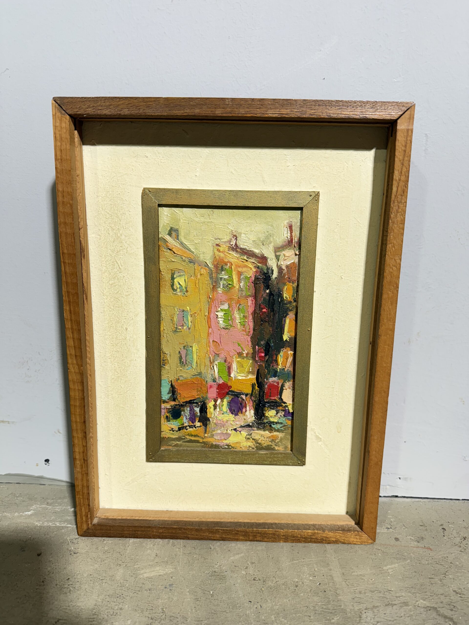 Dipinto scorcio di città , olio su tavola, mis 38x26 cm