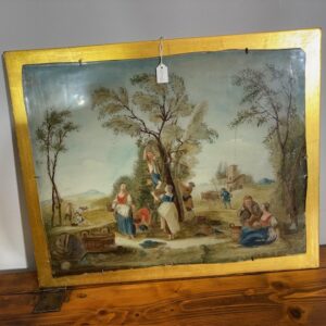 Alternative view of Antica coppia splendidi dipinti su vetro epoca XVIII sec . scuola veneta. Scene contadine mis 46 x 37