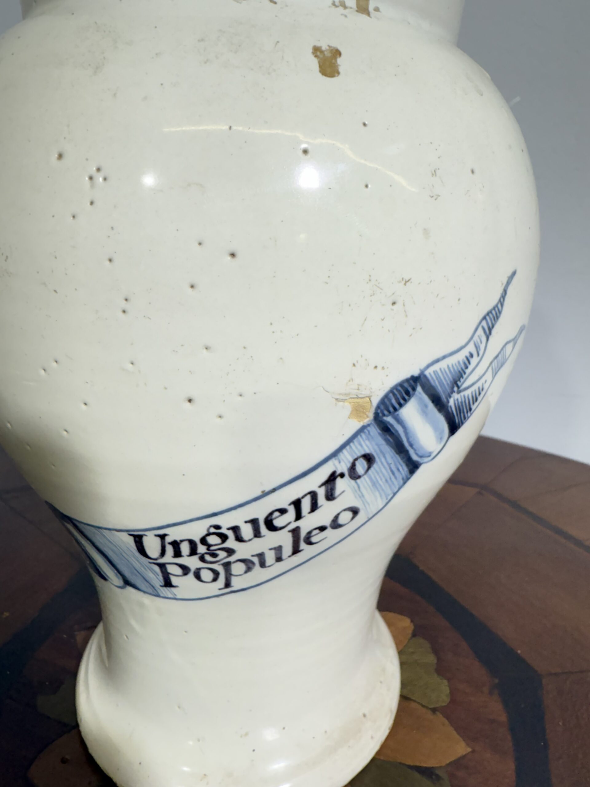 Antico Albarello, vaso da farmacia, epoca metà XIX, Unguento Populeo, h 20, lp 15 cm - immagine 8