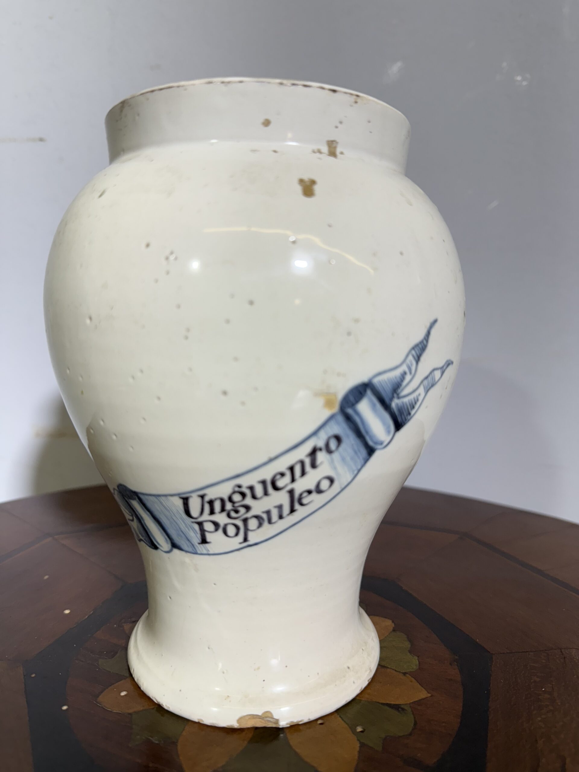 Antico Albarello, vaso da farmacia, epoca metà XIX, Unguento Populeo, h 20, lp 15 cm - immagine 9