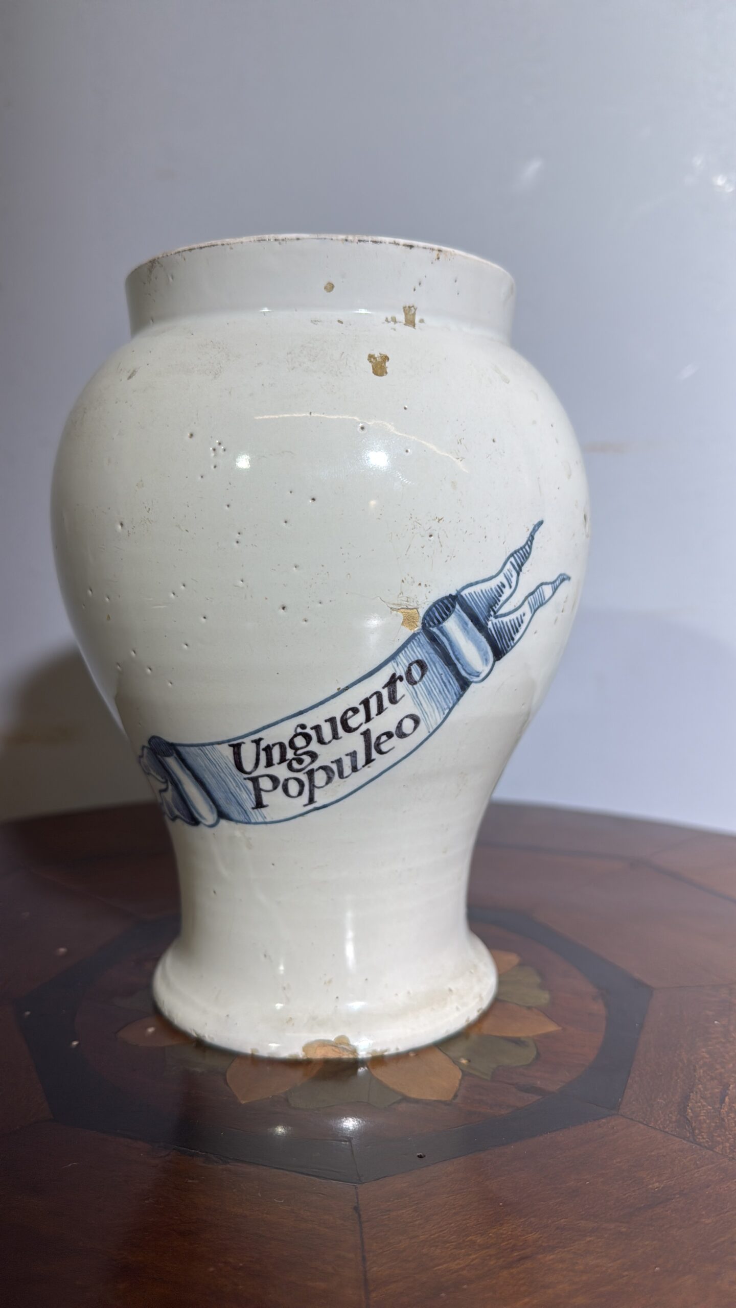 Antico Albarello, vaso da farmacia, epoca metà XIX, Unguento Populeo, h 20, lp 15 cm - immagine 10