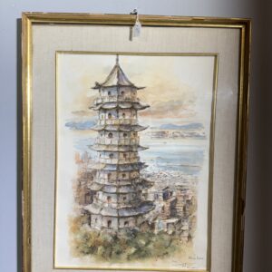 Alternative view of Acquarello primi '900 Pagoda, firmato, mis 59x46 cm