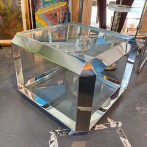 Alternative view of Coffee table anni 70  designer Rosselli Alberto per Saporti. Metallo cromato 55 x 55. h 40