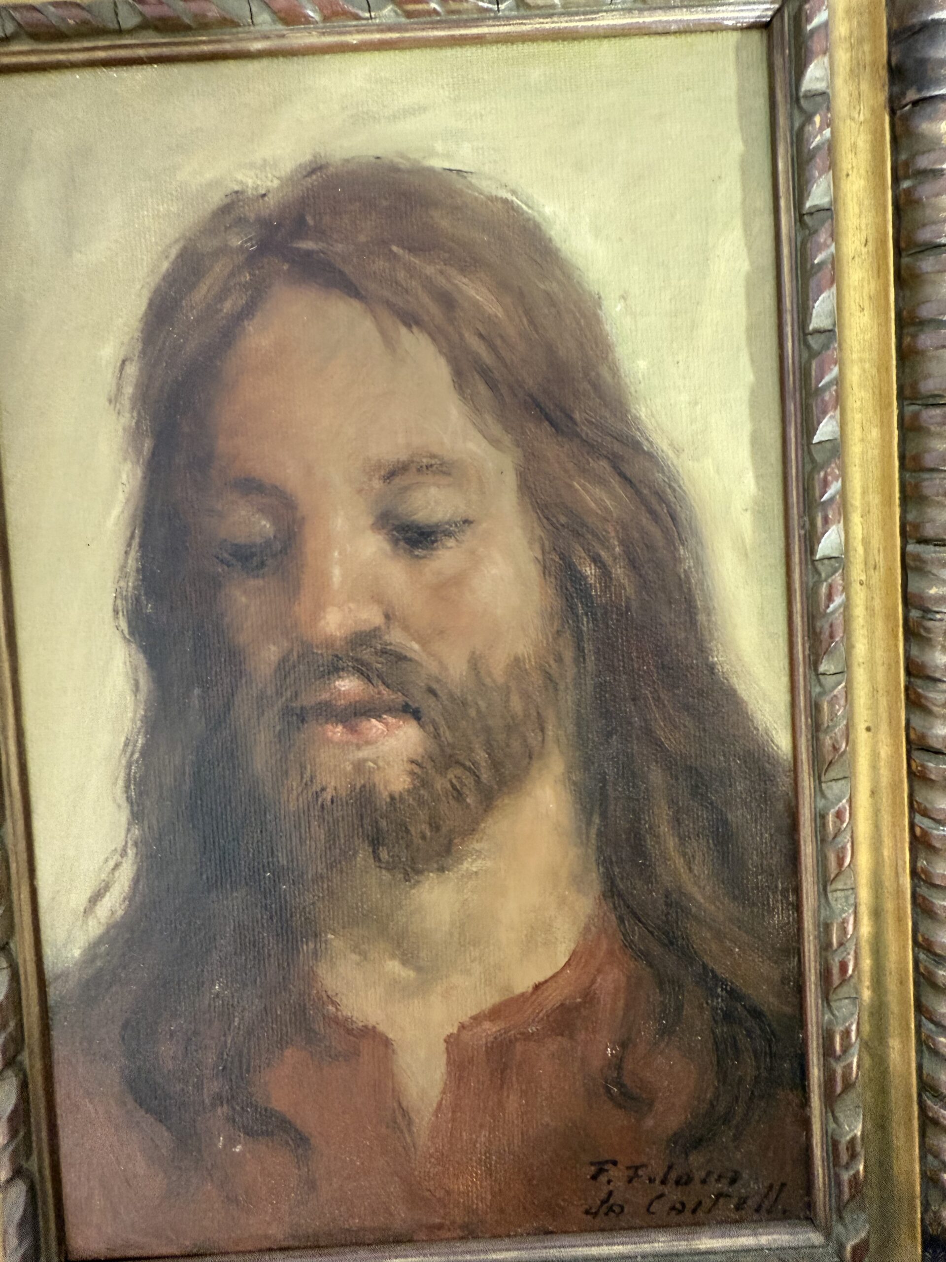 Antico dipinto ad olio raffigurante Gesù, 1950/60 di Francesco Filosa Castellammare di Stabia, 37x27 cm - immagine 6