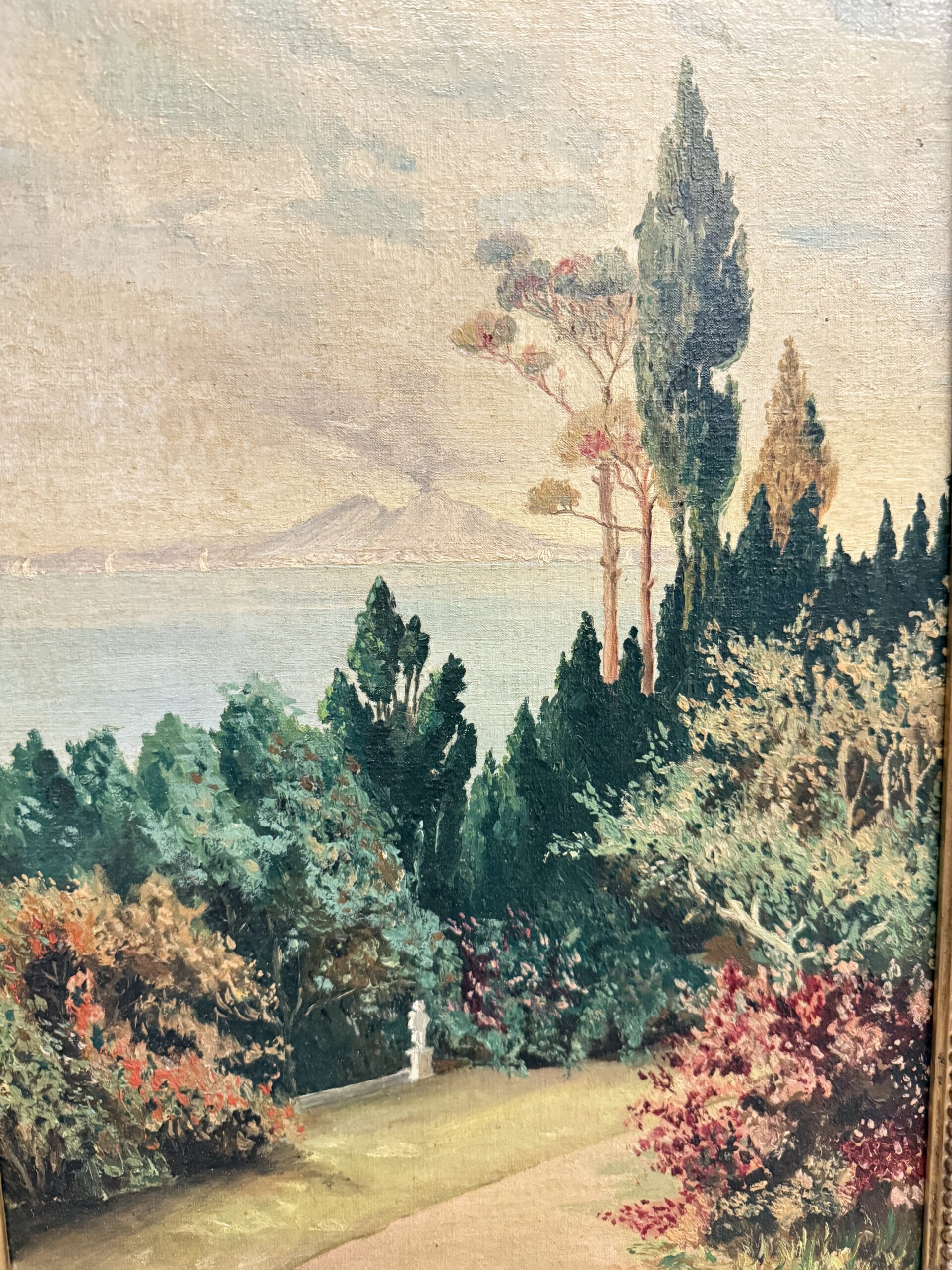 Antico dipinto olio su tavoletta Napoli, Vesuvio 1947, Gallotti, mis 58x37 cm - immagine 7