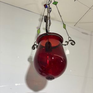 Antico lampadario portacandela vetro rosso fine 800 ! Mis h 82 cm L cm 30