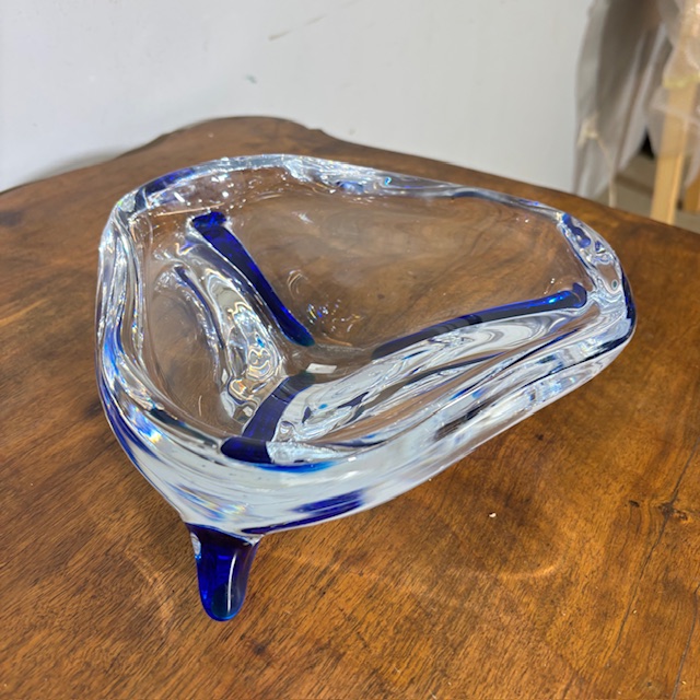 Centrotavola Murano 1970 trasparente e blu . firmato alla base . Mis 24 x 24 Design unico - immagine 5