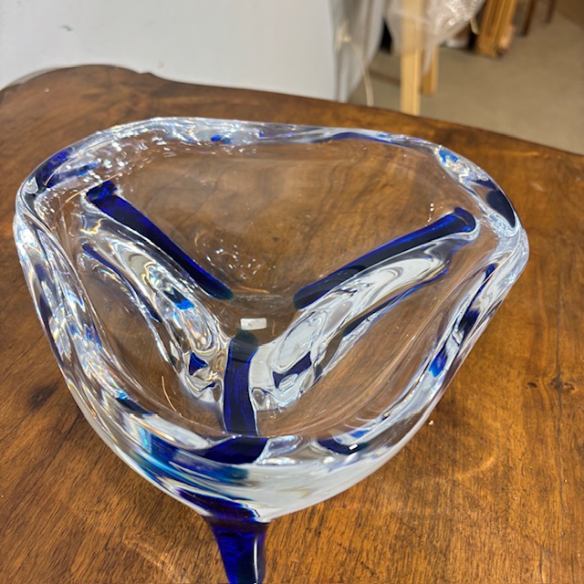 Centrotavola Murano 1970 trasparente e blu . firmato alla base . Mis 24 x 24 Design unico - immagine 6