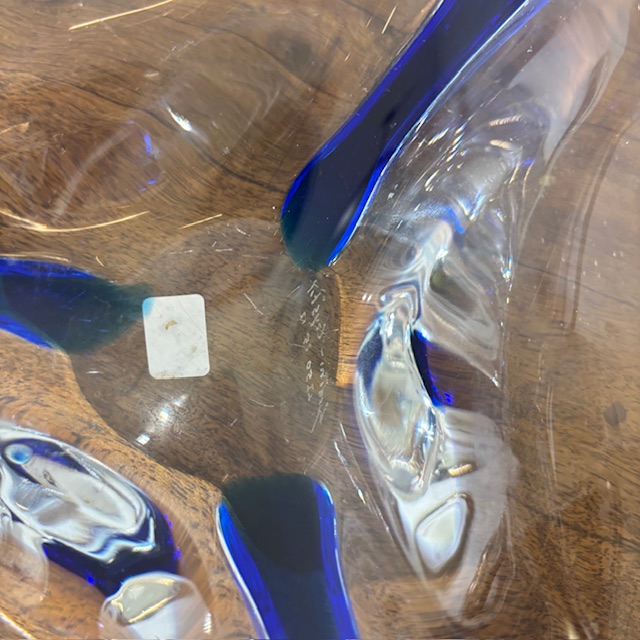 Centrotavola Murano 1970 trasparente e blu . firmato alla base . Mis 24 x 24 Design unico - immagine 7