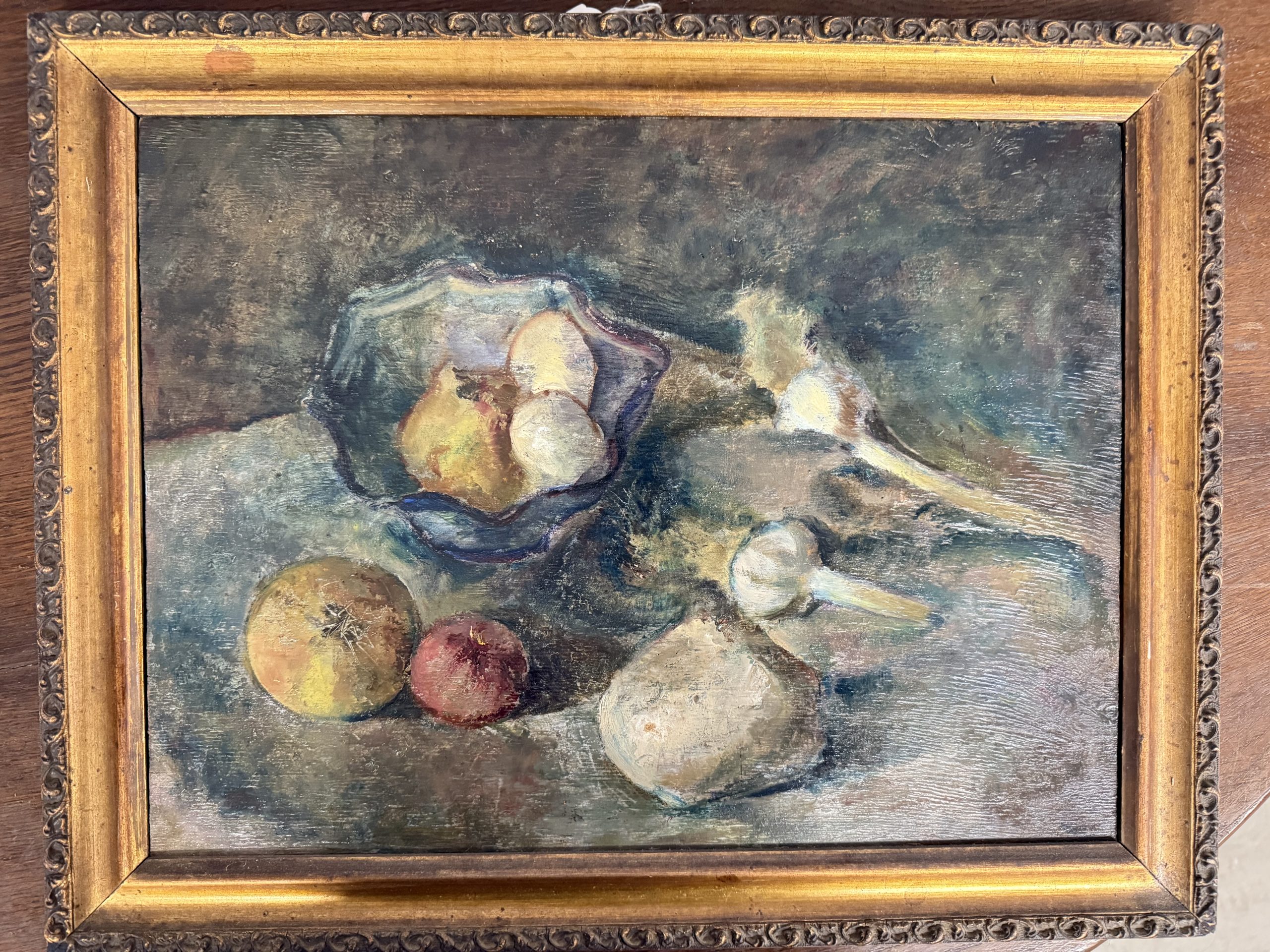 Antico dipinto ad olio, Manfredini, 1944, Trieste, natura morta, 47x38 cm - immagine 5