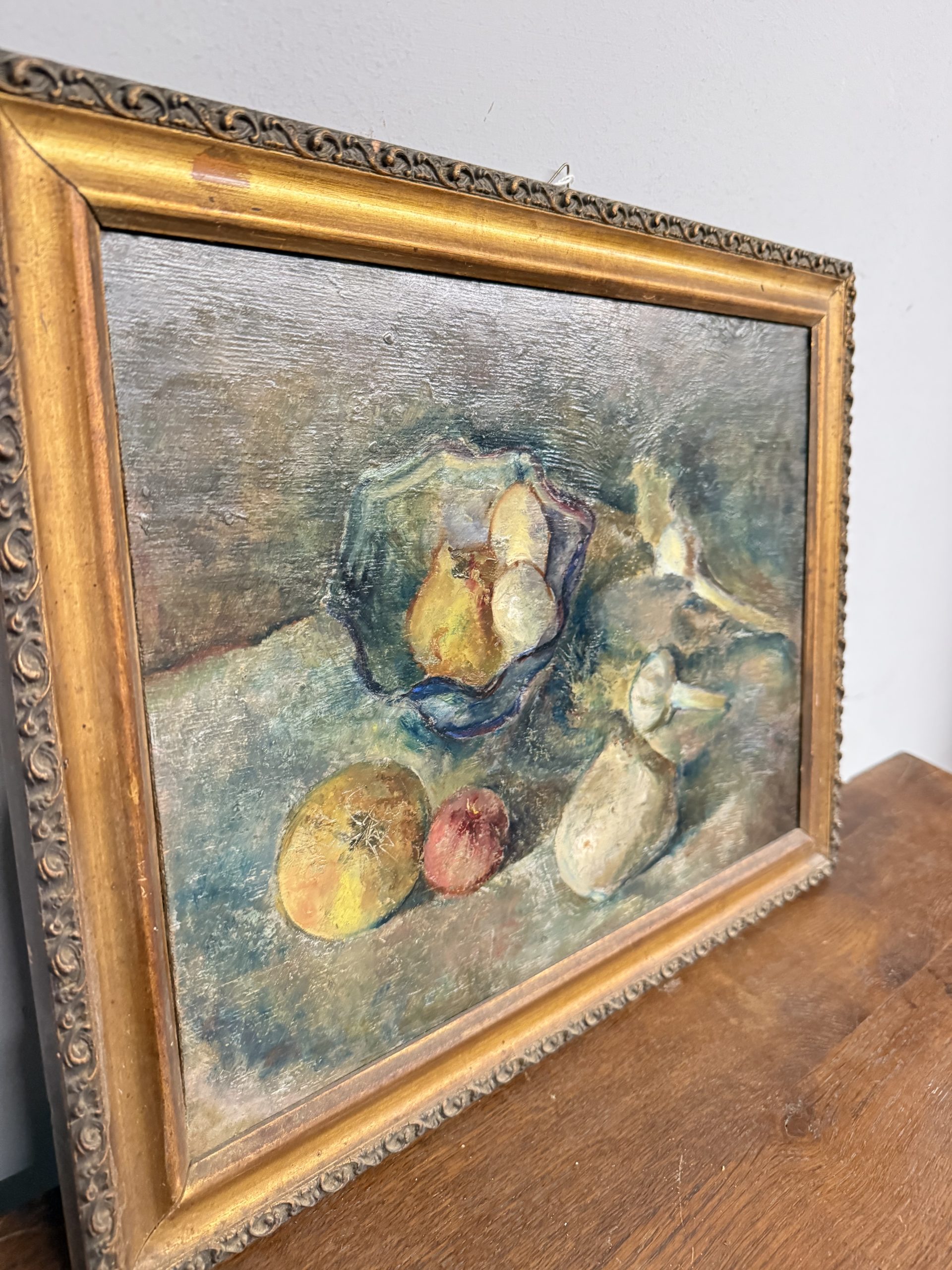 Antico dipinto ad olio, Manfredini, 1944, Trieste, natura morta, 47x38 cm - immagine 7