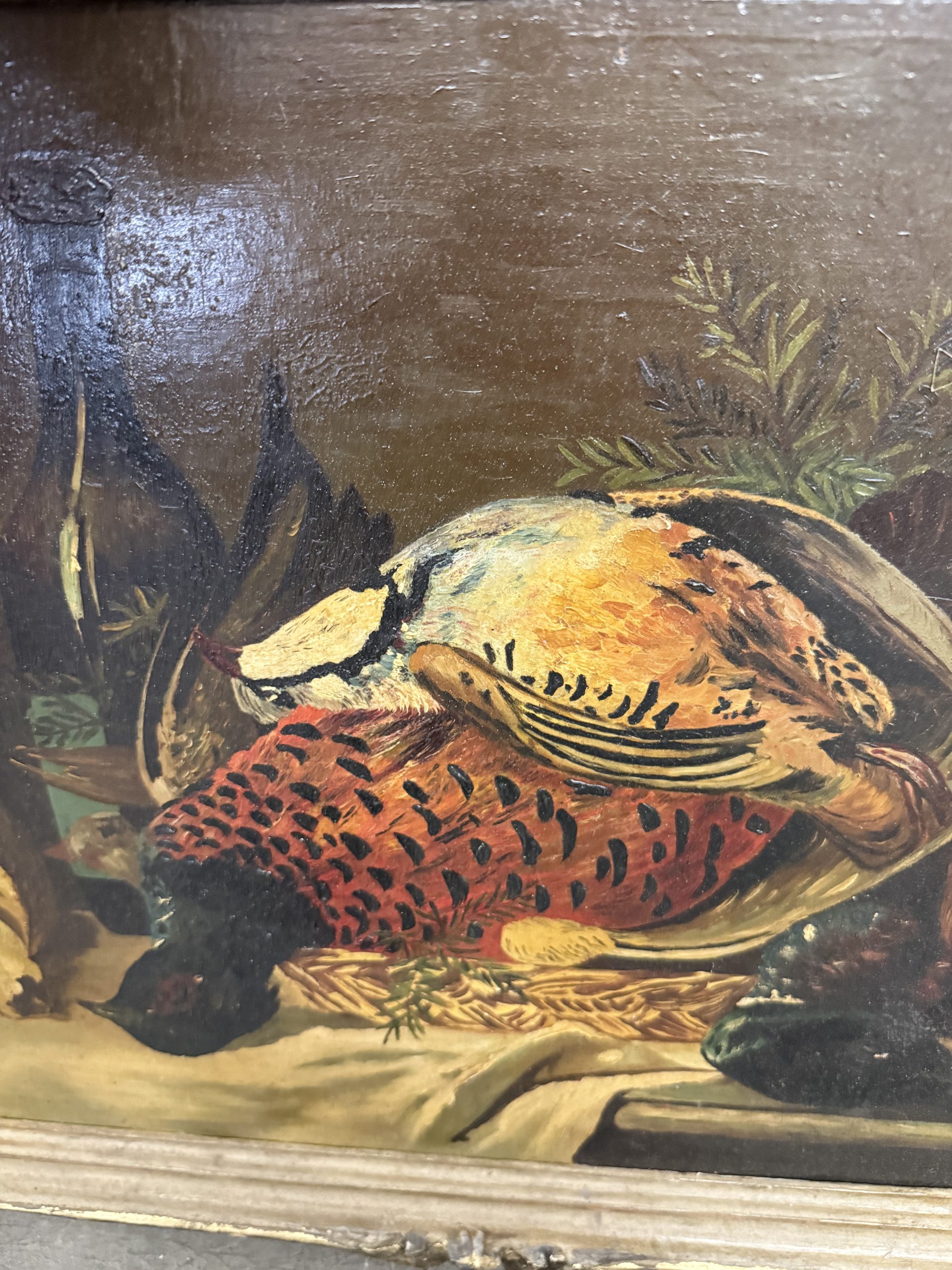 Antico olio su tavola raffigurante natura morta e cacciagione 1940, 42x51cm - immagine 4