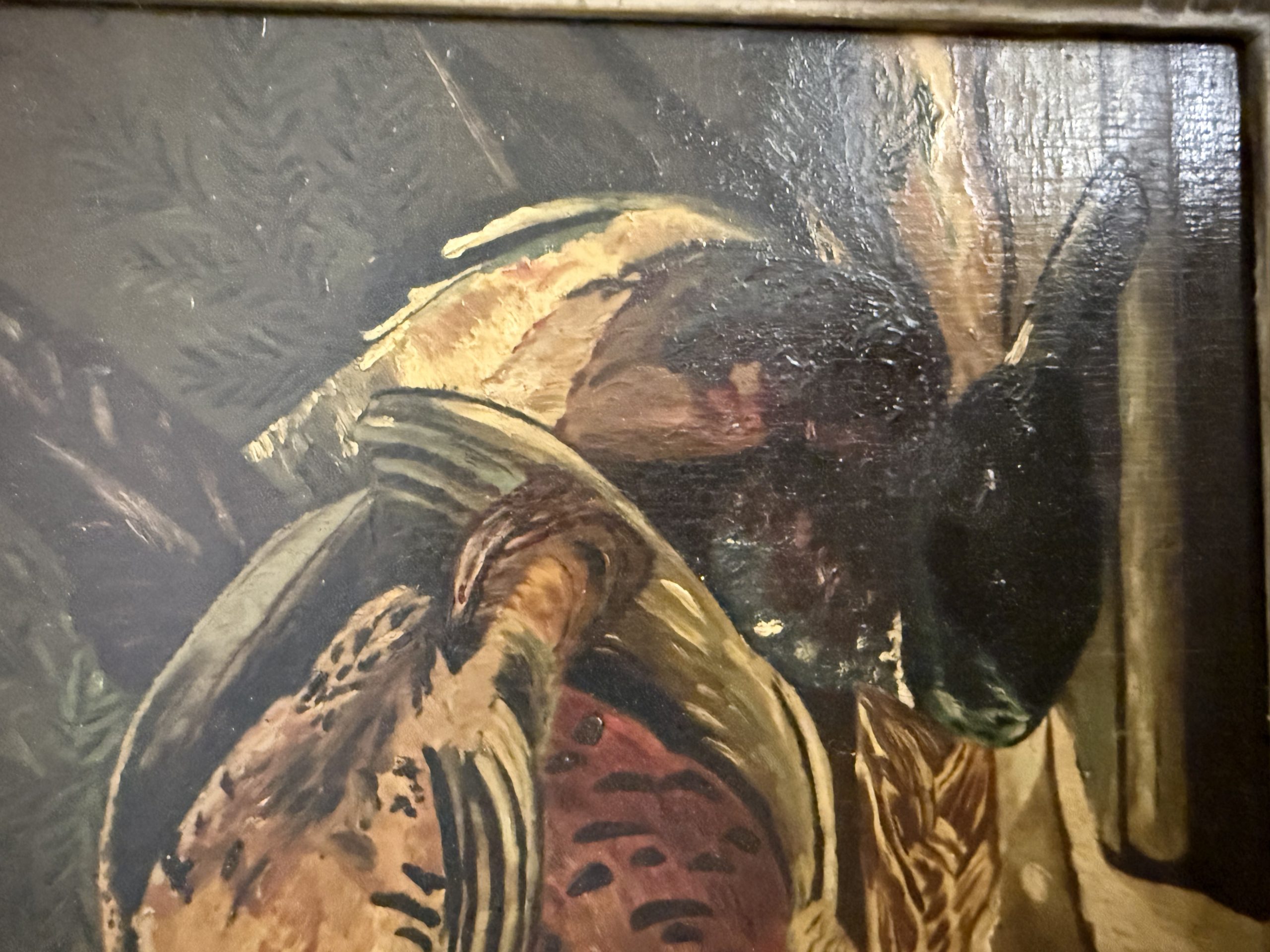 Antico olio su tavola raffigurante natura morta e cacciagione 1940, 42x51cm - immagine 5