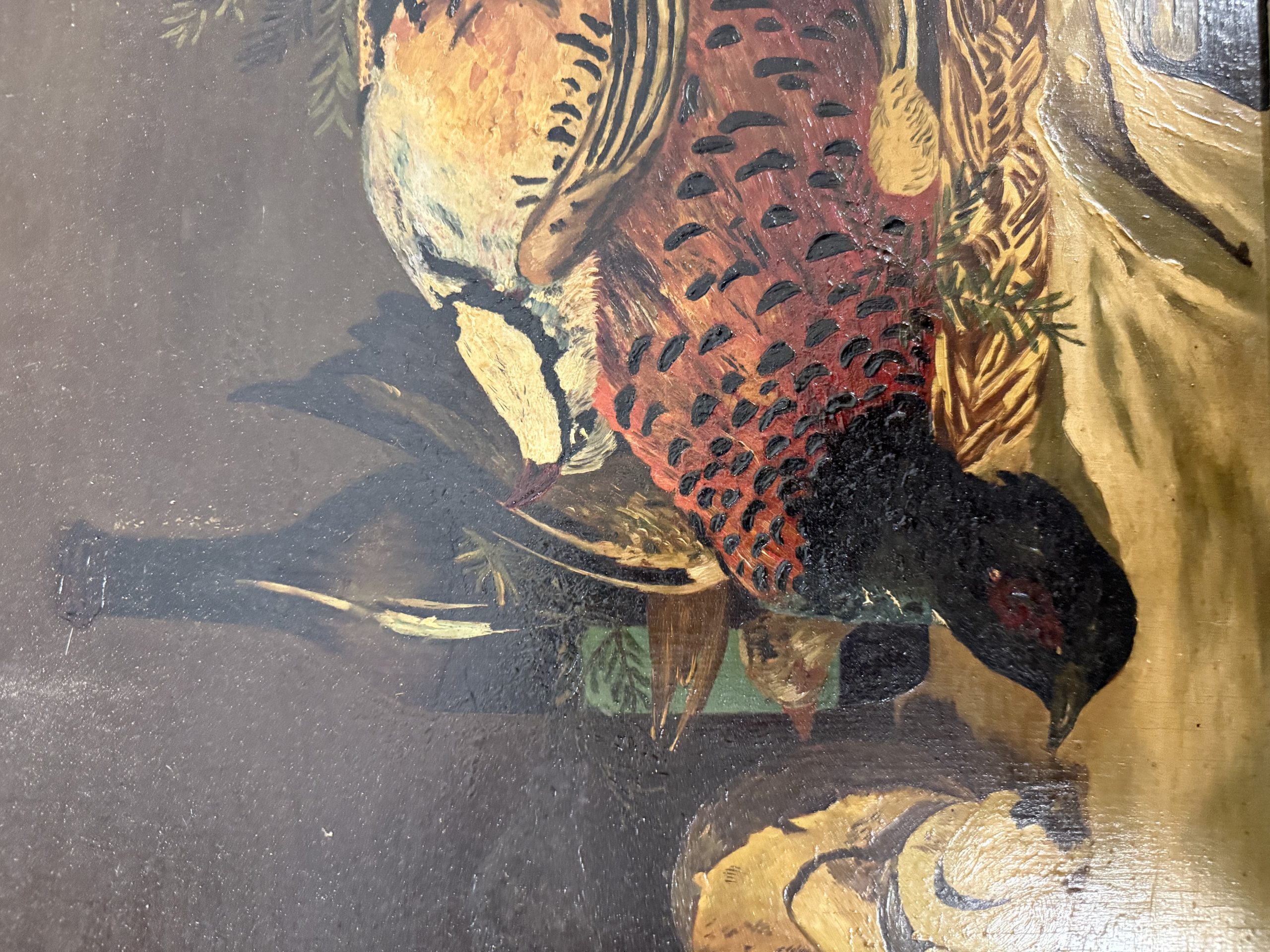 Antico olio su tavola raffigurante natura morta e cacciagione 1940, 42x51cm - immagine 6