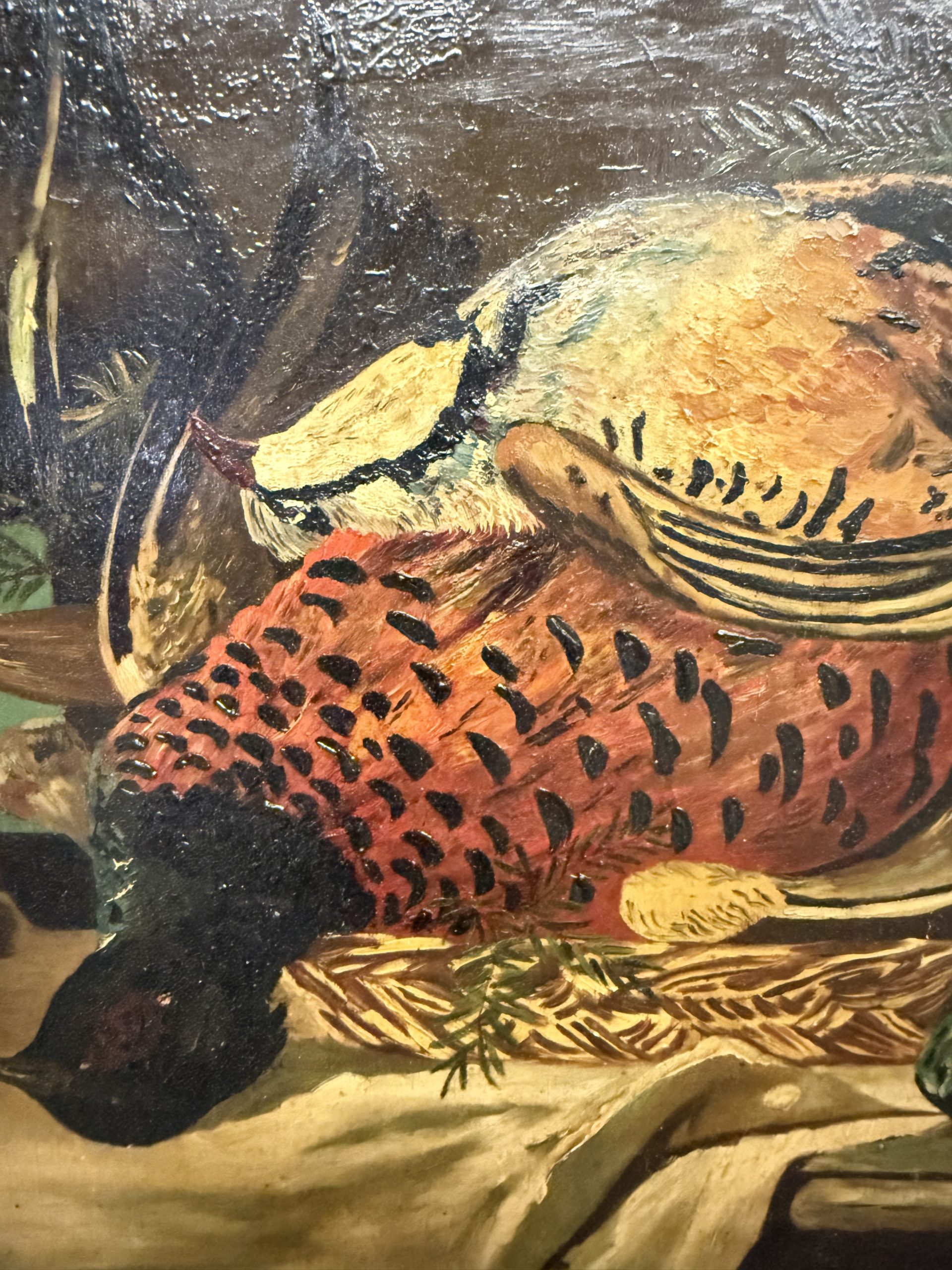 Antico olio su tavola raffigurante natura morta e cacciagione 1940, 42x51cm - immagine 8