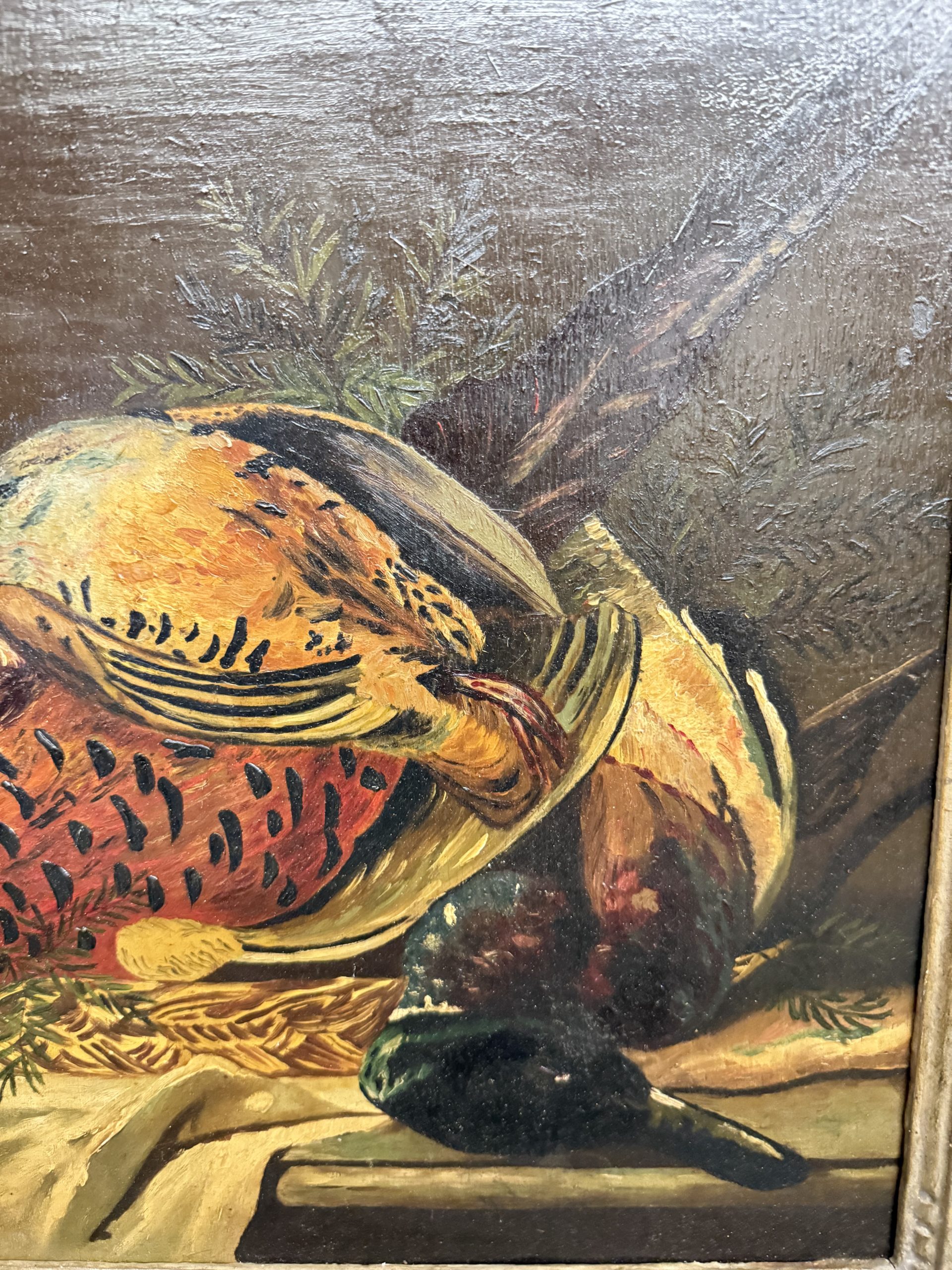 Antico olio su tavola raffigurante natura morta e cacciagione 1940, 42x51cm - immagine 9